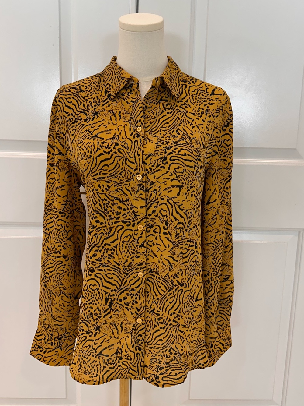 Philosophy Mustard and Black Animal-Print Button Down Shirt